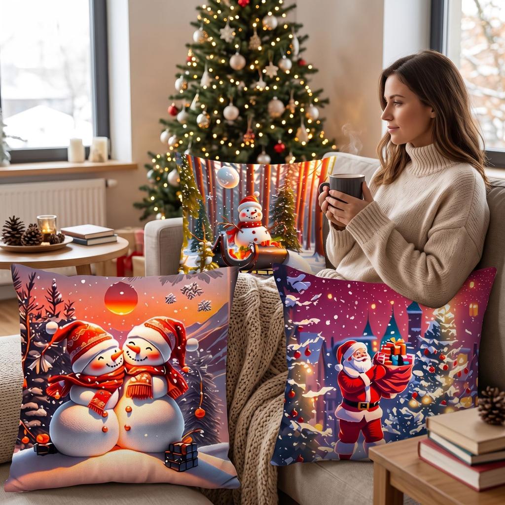 4 Pack Christmas Throw Covers, Decorative Cushion Cases for Home and Sofa Decoration
