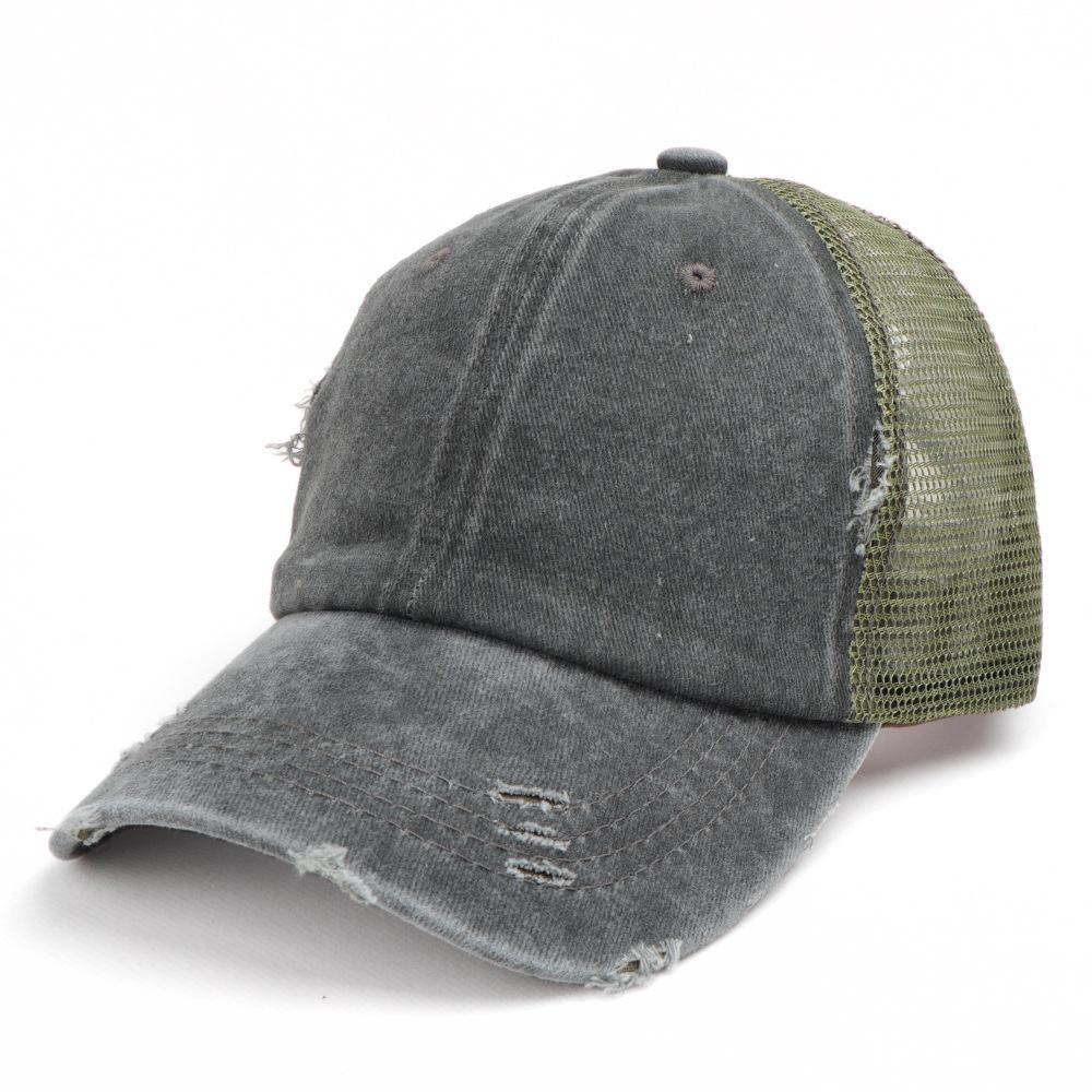 Women's Washed Cotton Ponytail Baseball Cap - Ripped, Breathable Mesh Sun Hat for Outdoor Sports