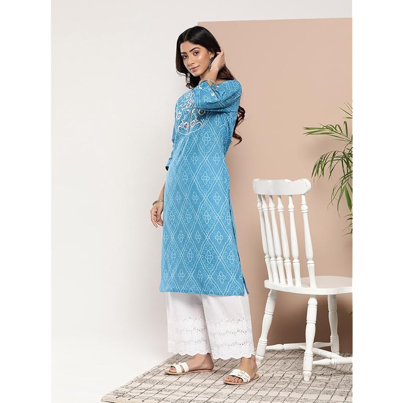 

Libas Women s Cotton Yoke Design Straight Kurta (26198_Blue S синій