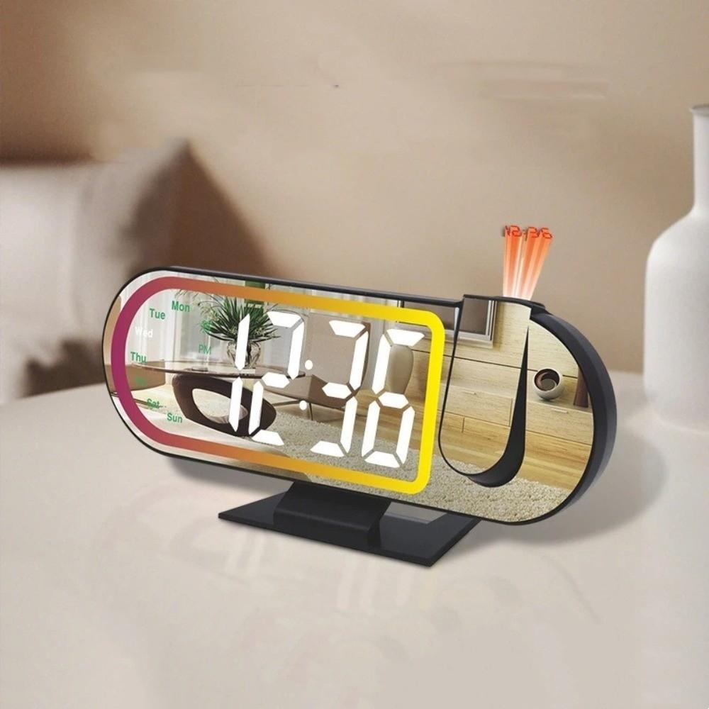 Large Screen LED Projection Clock Colorful Projection Digital Alarm Clock LED Mirror Clock  Bedroom