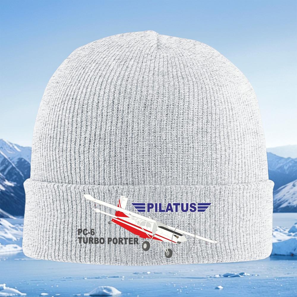 Aircraft Pilatus PC6 Turbo Porter Men Women Unisex Knitted Hat Beanie Pullover Cap Winter Thermal Warm Christmas Outdoor Cyclin