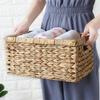 Handmade Woven Storage Box Handle Kitchen Sundry Organizer Laundry Basket Rectangular Closet Organizer Picnic Basket