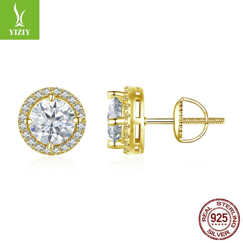 Classic Four-Claw One-Carat Mozzarella Diamond Stud Earrings For Women, Exquisite Sparkling Court Style S925 Sterling Silver Earrings