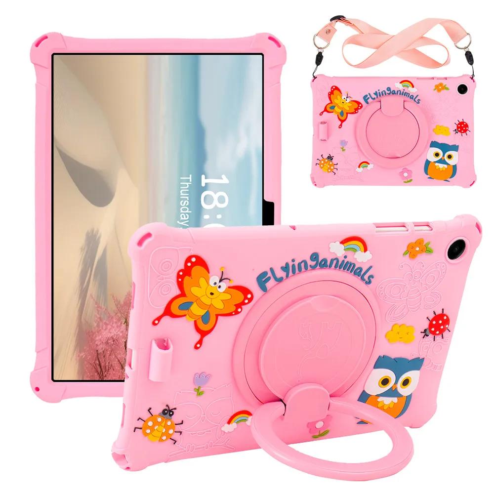 Kindercartoonhoes Voor Samsung Galaxy Tab A9 Plus 11 inch SM-X210 SM-X216 SM-X218 360 Rotatie Standaard Handvat Cover Met Riem Tab A9 Plus 11 2023 roze