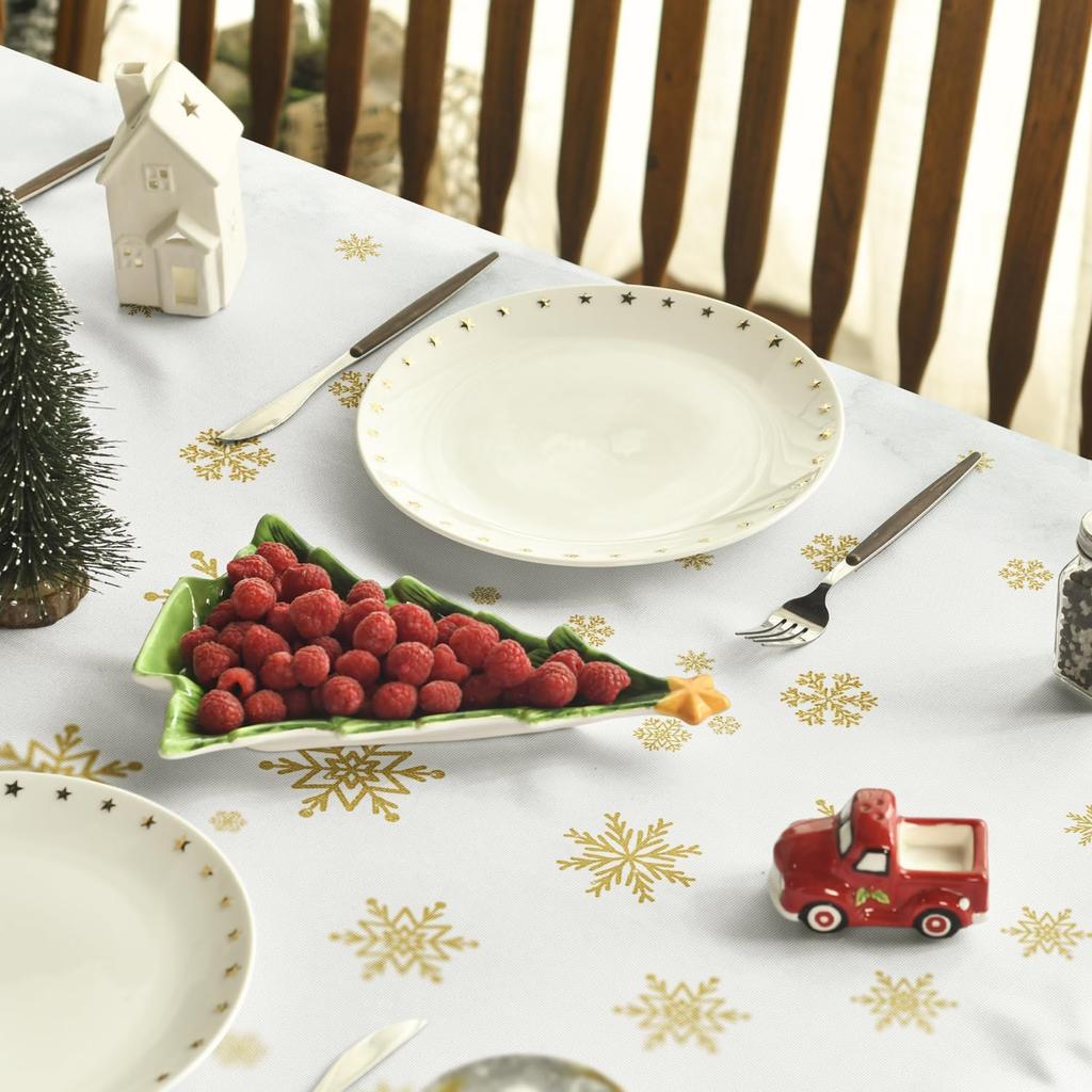 Christmas Trees Golden Snow Waterproof Tablecloth Winter Xmas Party Decor Reusable Wedding Table Decor Navidad Decorations 2025