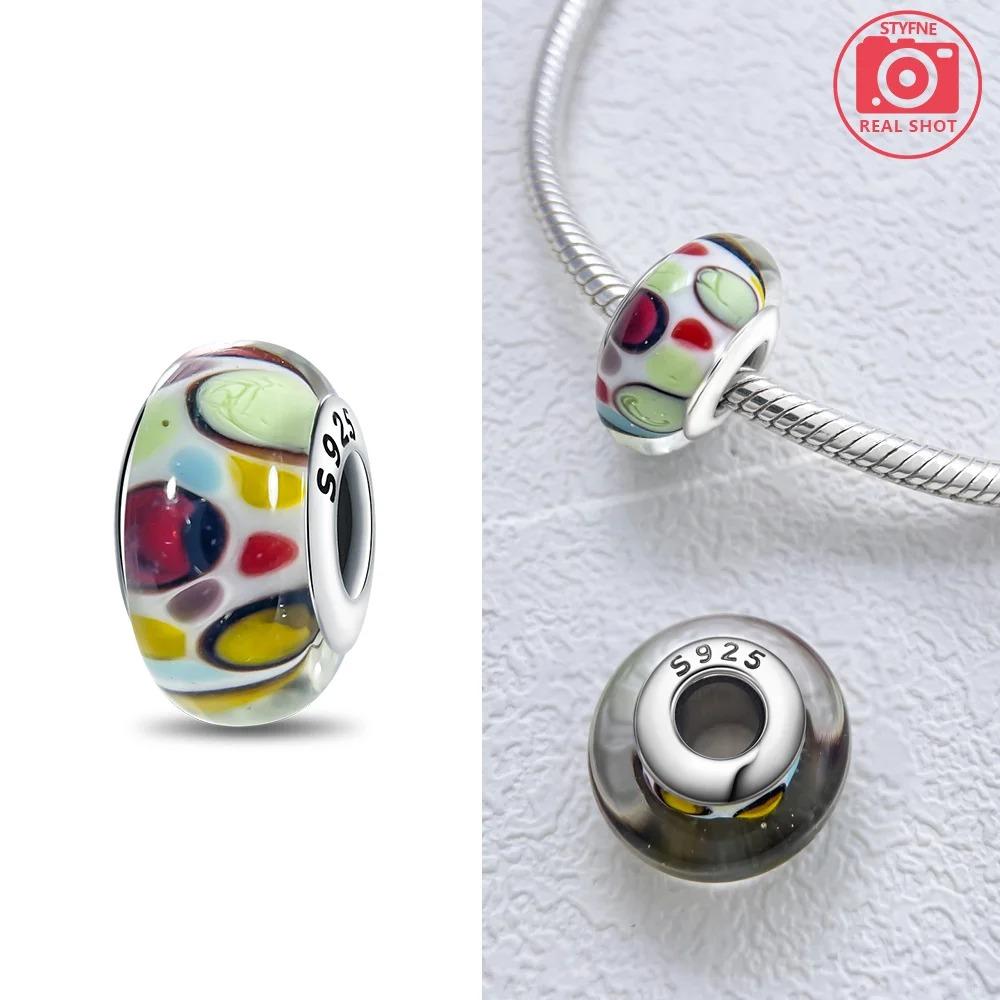 Original Rosa Glasperlen Blaue Romantische Perlen 925 Silber Charms für Frauen DIY Schmuckherstellung Armband Passend