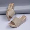 Spring and summer new muffin bottom slope heel solid color large size one-word fashion slippers
