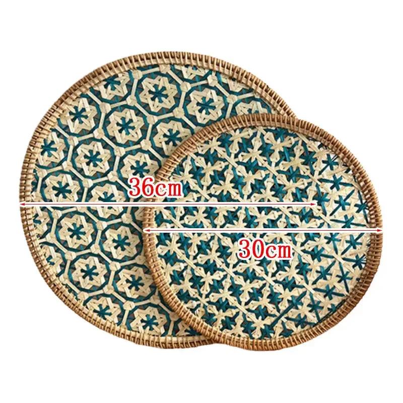 30/36cm Ethnic Style Color Handmade Rattan Tray Round Heat-resistant Teapot Pad Hotel Home Decor Dining Table Heat-insulate Pad