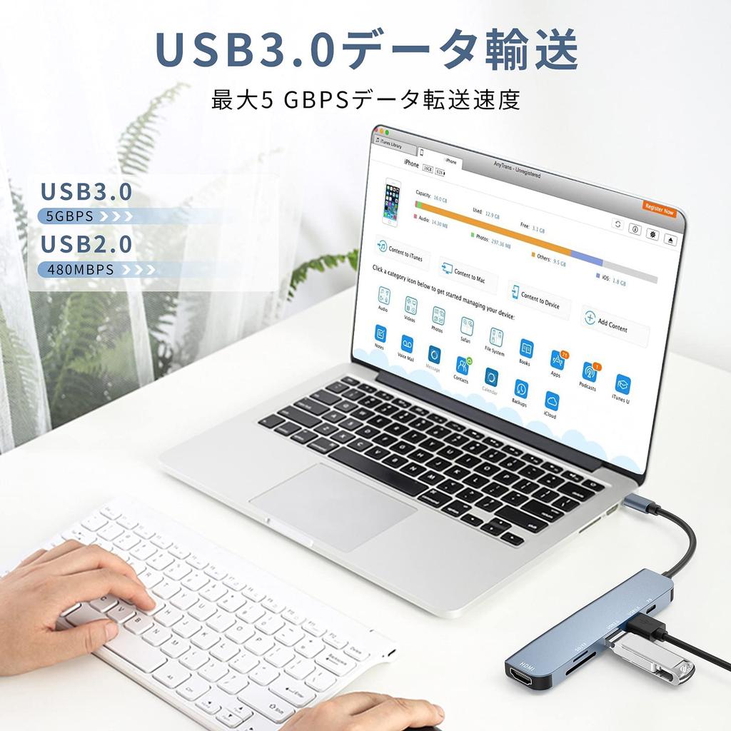 Hub USB C 6 în 1 Adaptor Tip C Extensie USB HDMI Încărcare PD de Mare Viteză 100W Dock Extensie Slot Card Transfer de Date de Mare Viteză Compatibil cu