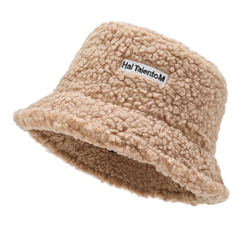 Women Lamb Bucket Hat Autumn Winter Thicken Plush Wool Warm Flat Top Fisherman Hats Outdoor Windproof Panama Bowl Beanie Caps