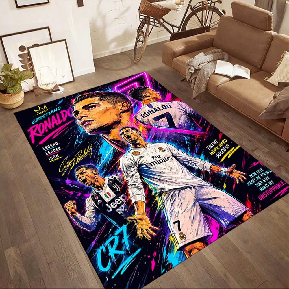 Ronaldo's Iconic Number Seven Square rugs are a great choice for living rooms, bedrooms, home décor, and as gifts.