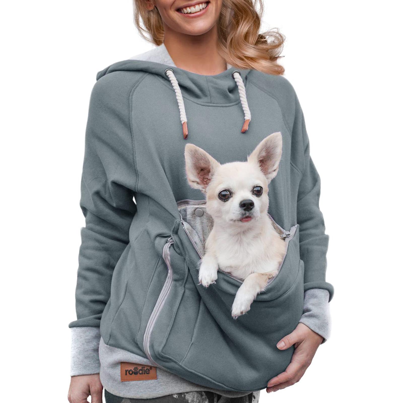 

Женский однотонный пуловер с длинными рукавами и большим карманом для питомца, со шнурком L