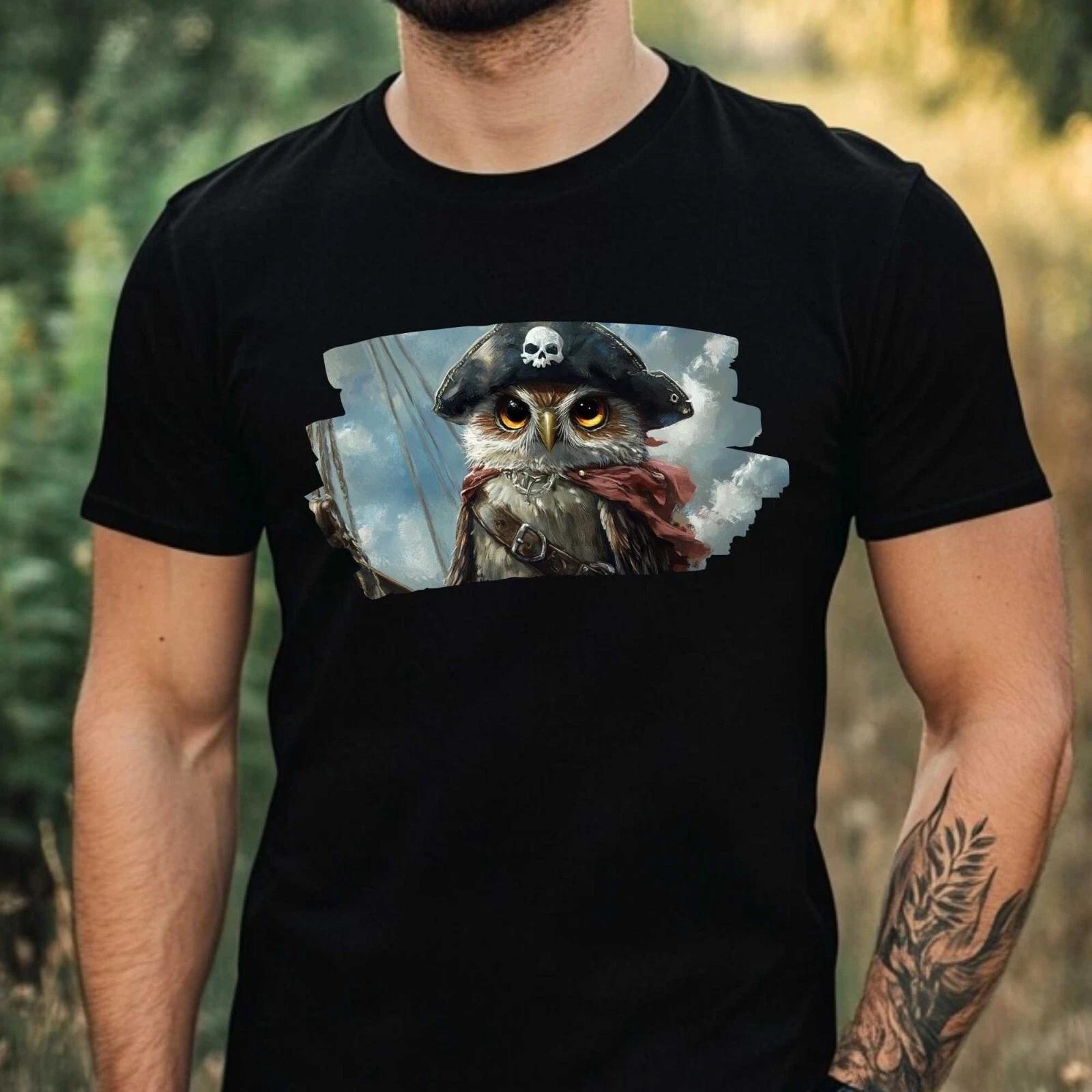 T-Shirt Herren Piraten Eule Motiv Baumwolle Größe XS bis 5XL M