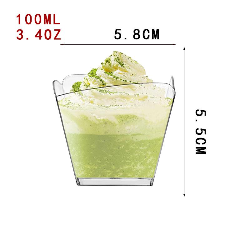 Square Transparent Disposable Dessert Cup - Perfect for Pudding, Jelly, Mousse, and Ice Cream.
