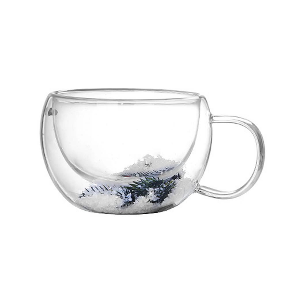 Dried Flower Glass Drinking Cup Decorative Coffee Mug with Double Insulation Clear Espresso Drinkware for Beverage Lover