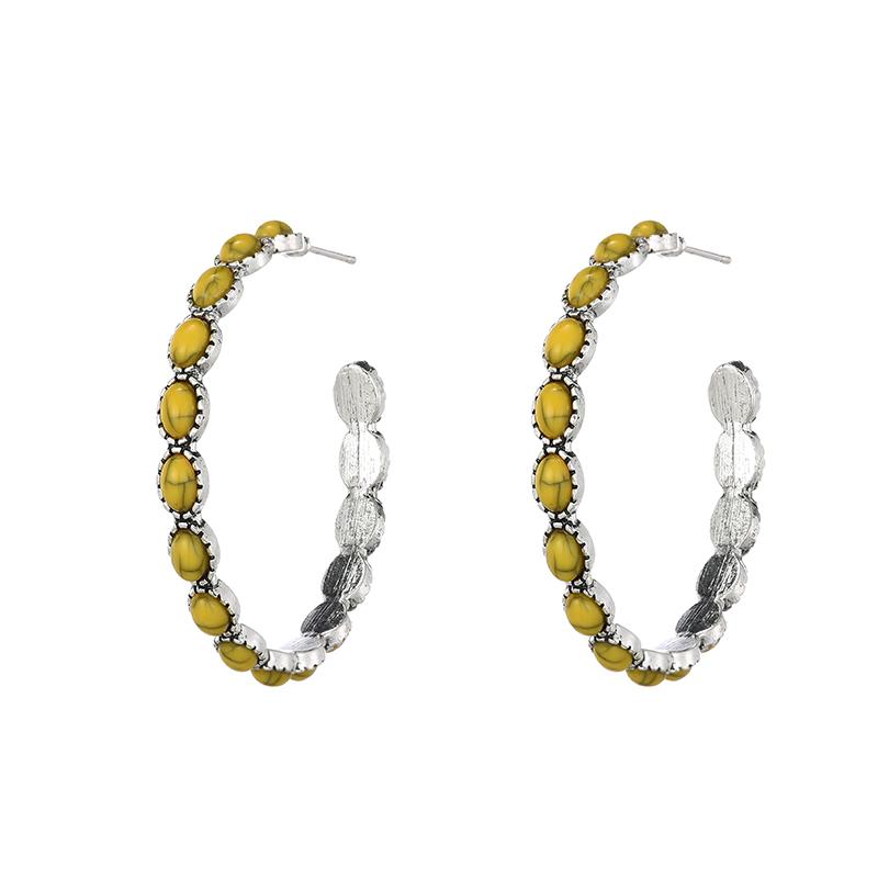 Fashion Bohemian Western Style Big Statement Round Hoop Earrings For Women Blue Red Black Beads Wrap Boho Beach Vacation Zircon