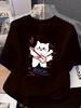 Unisexs Korean Drama Kdrama Outfit Tshirt Soft Round Neck Short Sleeve Tops With Rock Style Cat Print Casual Clothes Female