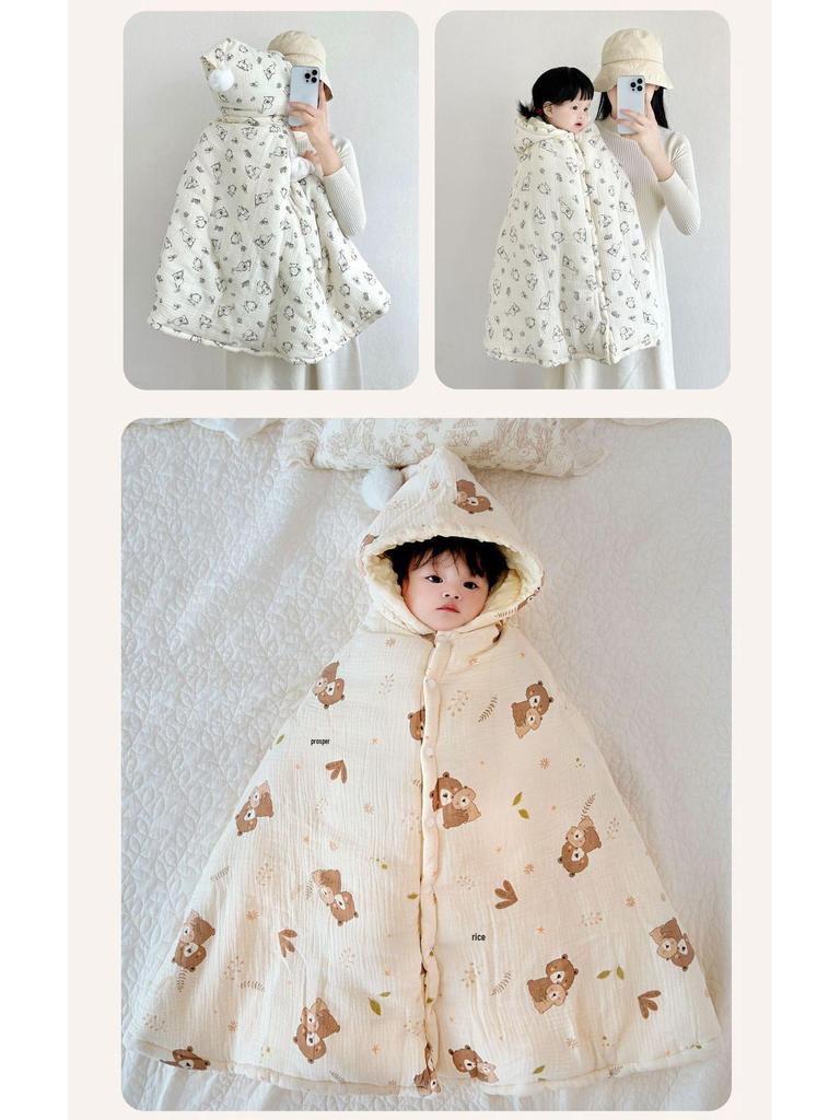 Cartoon Windproof Baby Cloak for Boys & Girls - Thickened Pure Cotton Autumn/Winter Cape