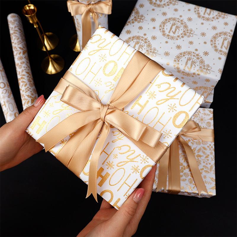 17" X 118" Wrapping Paper Roll Metallic Gold Foil White Wrapping Paper with Christmas Tree Design Gift Wrap for Xmas Holiday New
