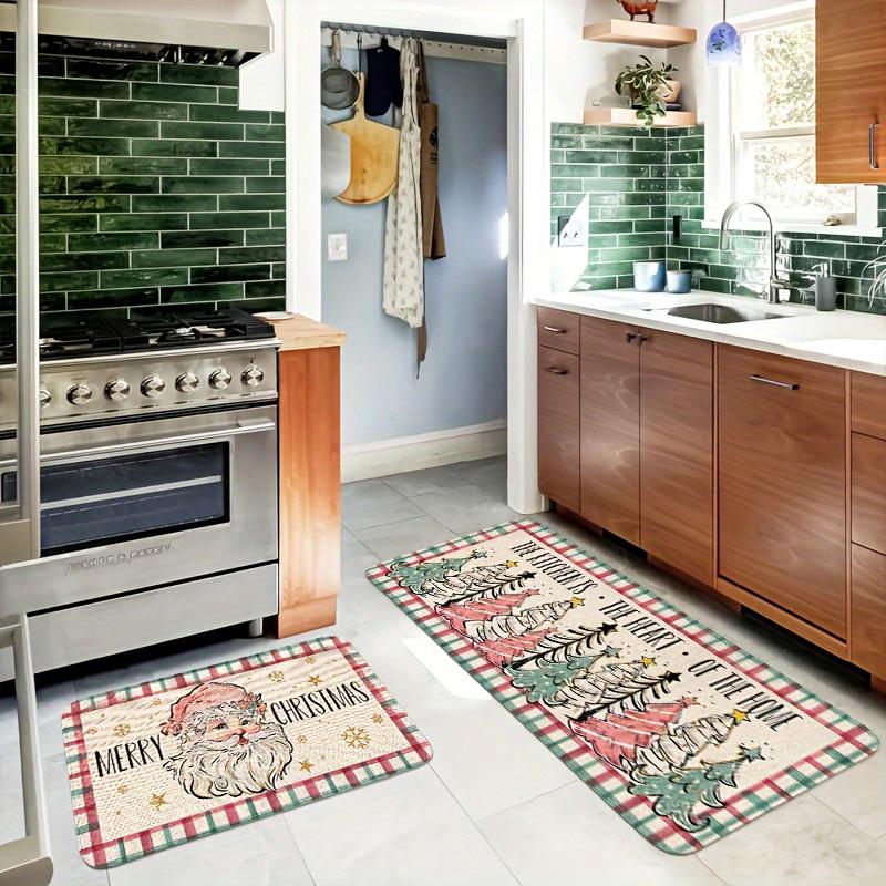 2Pcs Anti Fatigue Kitchen Rugs Christmas Print Waterproof Non-Slip Thick Cushioned Kitchen Mat Heavy Duty Comfort Standing Mat for Kitchen