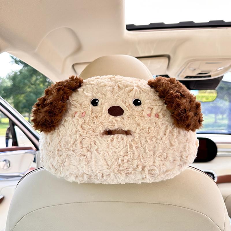Cartoon Car Headrest Tissue Box Creative Plush Car Hanging Drawer Multifunctional Cute Car Tissue Box.