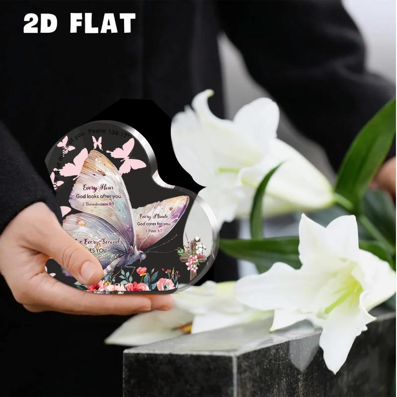 2D Flat Inspirational Heart-Shaped Acrylic Butterfly Bible Verse Desktop Decoration Plaque, Home Decor Plaque Hanging Wall Art Decorative Garden Decor
