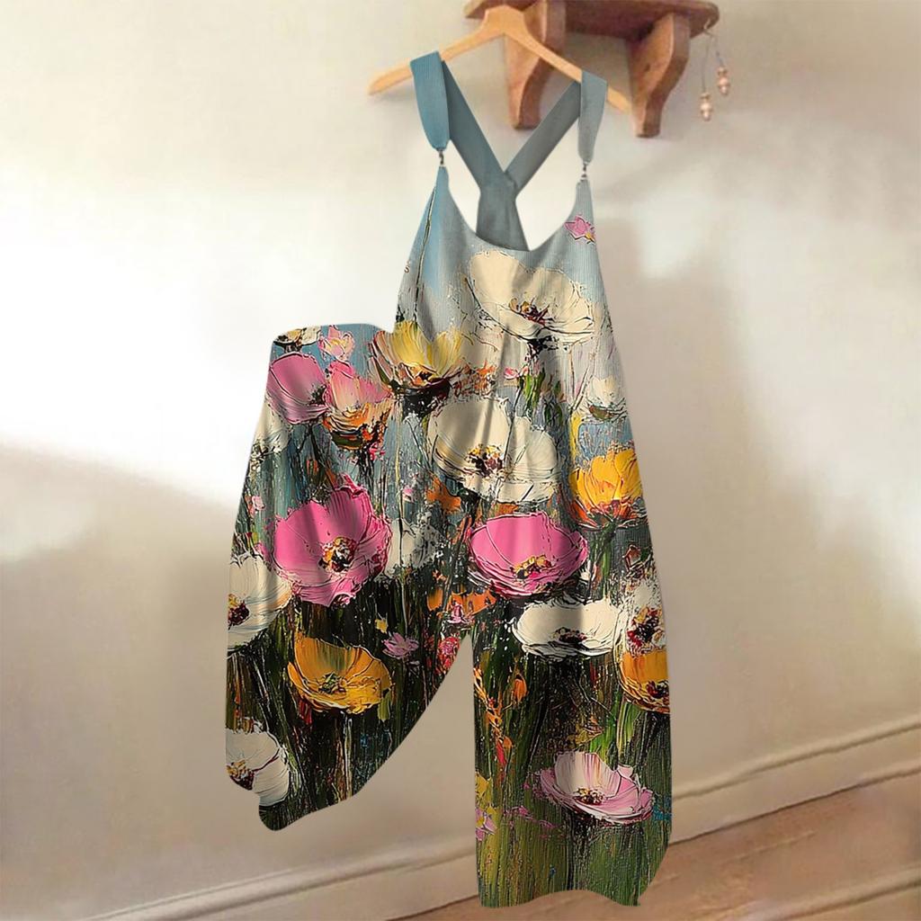 Salopetă de vară lejeră casual dintr-o singură piesă pentru femei, cu imprimeu floral