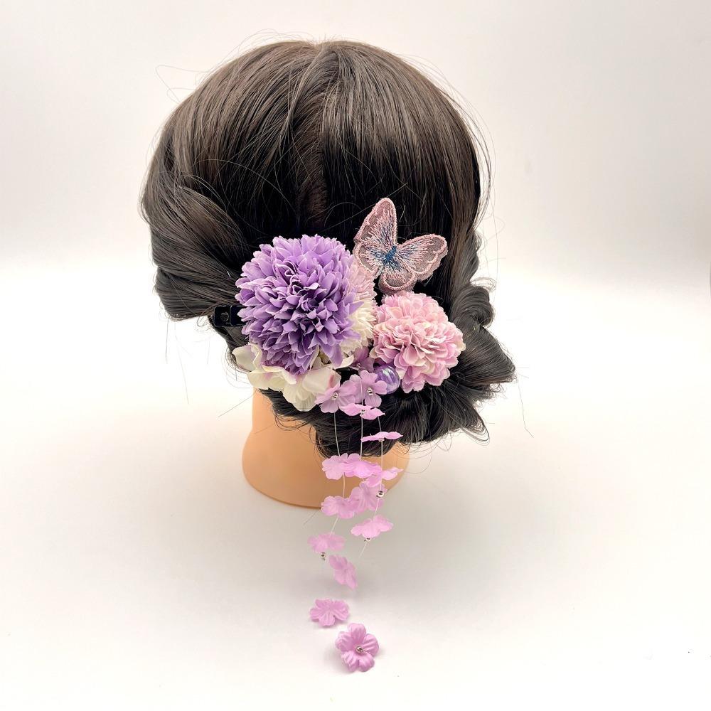 Flower Butterfly Hair Clip Japanese Pearl Tassels Hair Stick Elegant Hydrangea Hairpin  Girls Purple Butterfly