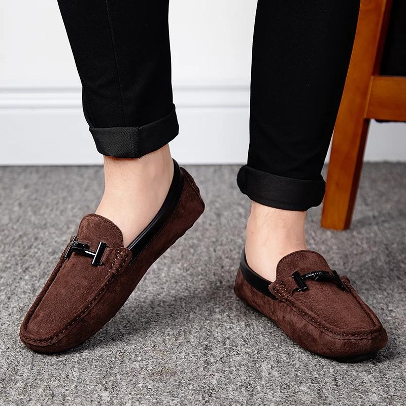 Fashion Summer Men's Suede Loafers Comfortable Man Flats Casual Mens Shoes Men Breathable Slip-On Soft Leather Driving Shoes for Men