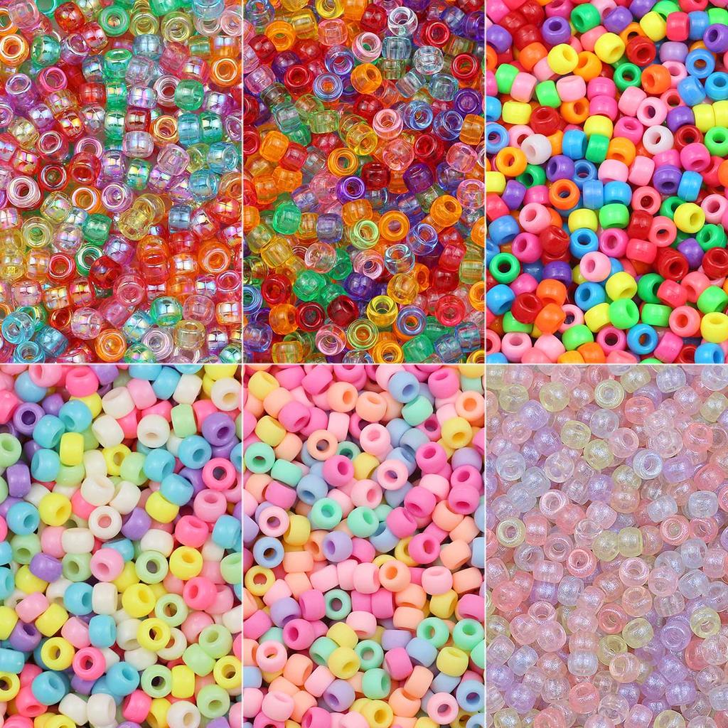 200-1200Pcs multi-colored Large Hole Pony Beads Plastic Beads For Bracelets Making DIY Crafts Jewelry Key Chains And Decorations