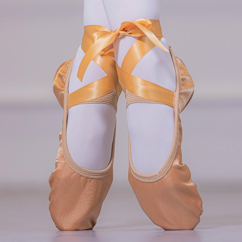 Satin ribbon adult ballet dance shoes female teacher shoes soft sole summer practice cat claw shoes shape strap dancing shoes