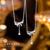 Fashionable High-end 925 Sterling Silver Bow Tassel Necklace for Women, Sweet and Elegant Platinum Jewelry