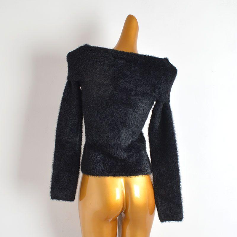 Cabinet New Arrival Imitation Mink Sexy off-Shoulder Sweater Knitwear Women's Clothing Fall and Winter Chic All-Matching Long Sleeve Top Trendy