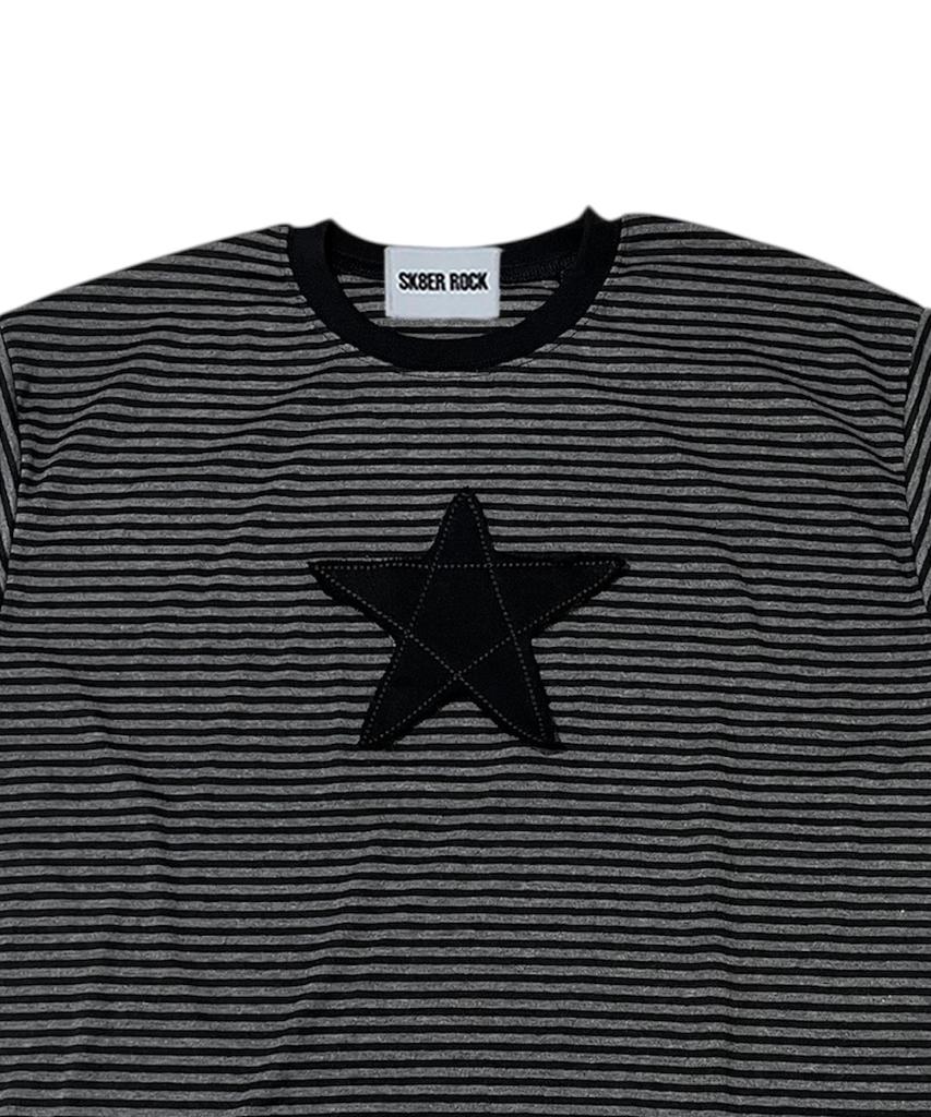 SK8ER ROCK Star Stripe Soft T-Shirt ((Dark Gray*Black))