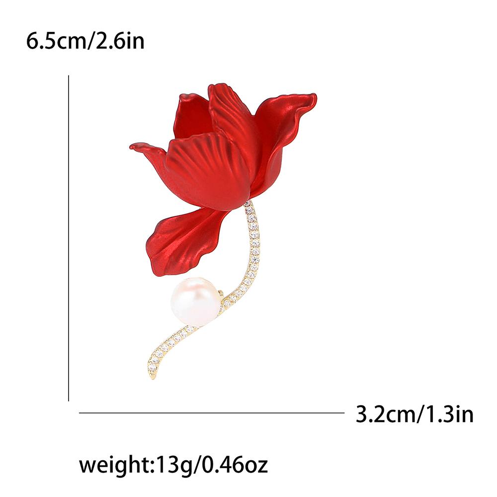 Red Rose Flower Brooch Pin Vintage Gold Tone Jewelry Crystal Rhinestone Brooches