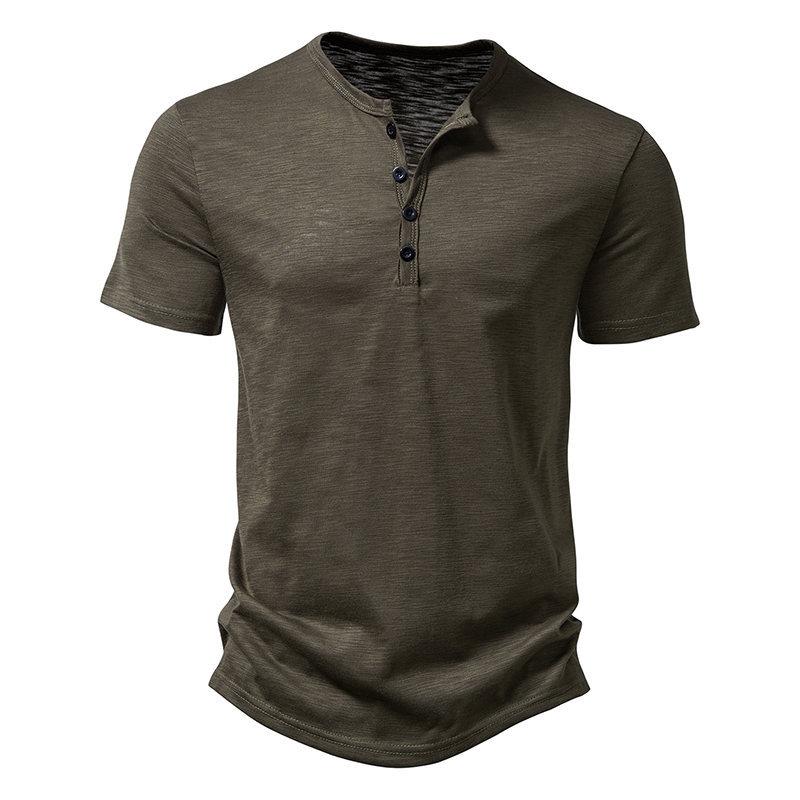 

Men s Short Sleeve Henley Shirt, Casual Button-Up Collar Tee, Breathable Striped Texture, Multiple Colors (Khaki, Olive, Burgundy, White, Black) XXL армія зелений колір
