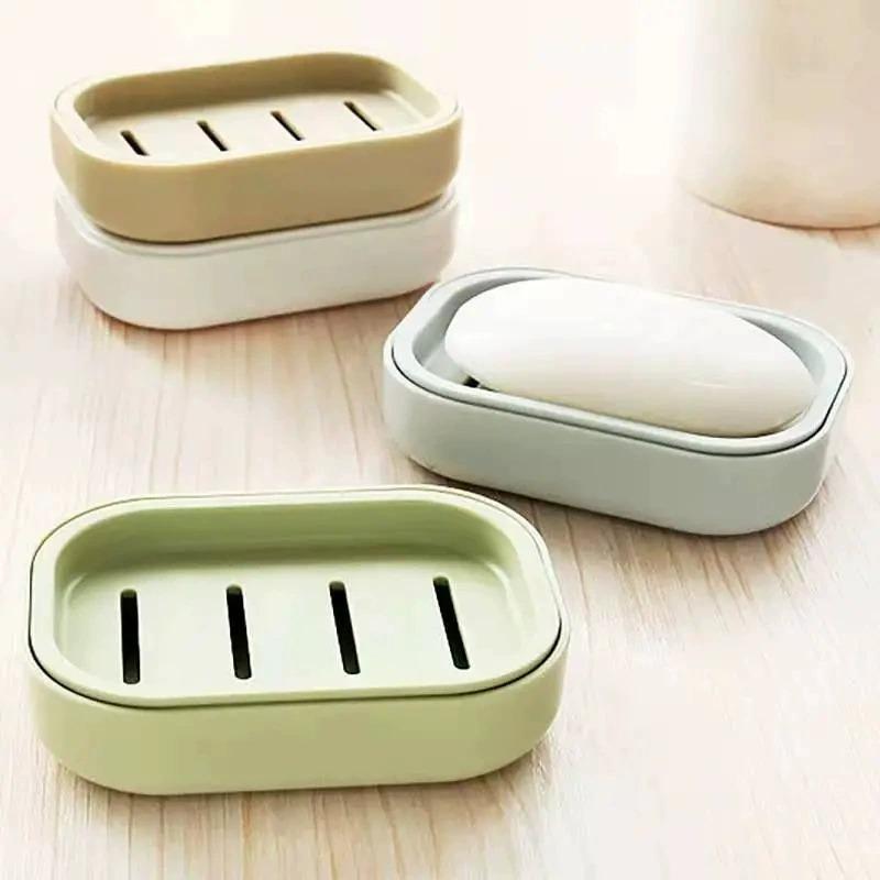 Jabonera de drenaje de doble capa para baño, soporte creativo para jabón de plástico