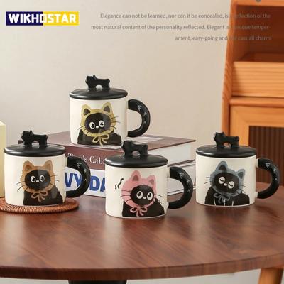 Tazza con coperchio a forma di gatto con personalità creativa, carina tazza da caffè in ceramica, tazza da ufficio, regalo, tazza per bere, souvenir