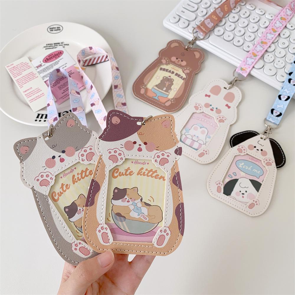 Cat-Shaped Transparent Card Holder with Lanyard for Students