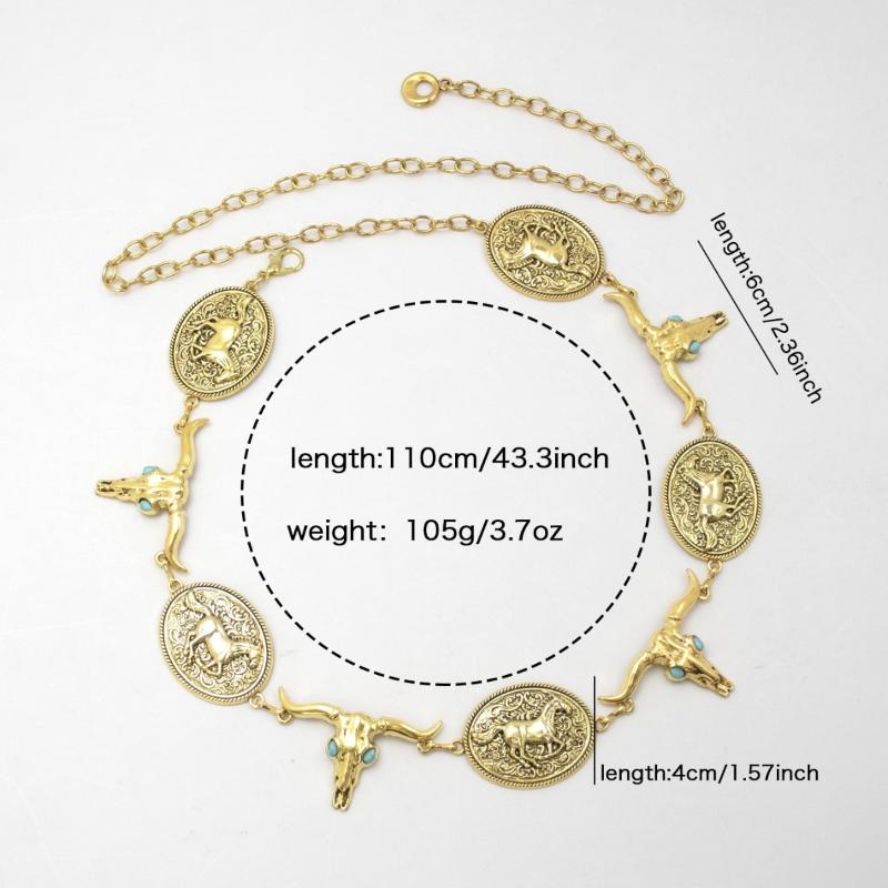 Vintage Oval Craved Metal Waist Chain For Women Exquisite Gold Color Belt Chains  Body Jewelry