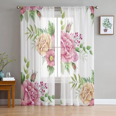 Bouquet Con Fiori Rose Tende Trasparenti Per Soggiorno Camera Da Letto Moderne Tende in Voile Tulle Drappeggi in Tessuto Per Cucina