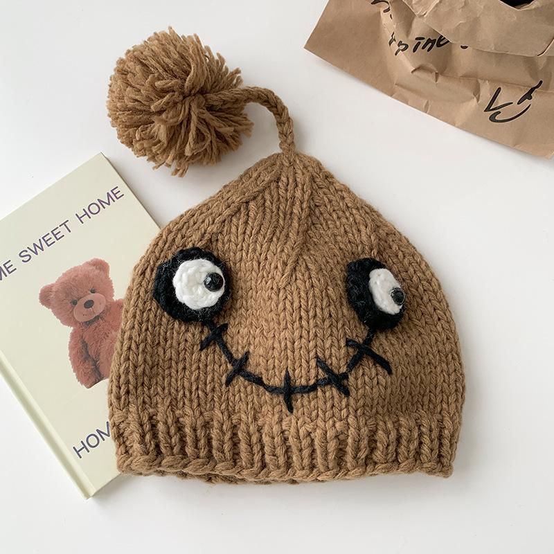 Cute funny ball wool hat women's autumn and winter warm ear protection handmade knitted hat pullover hat