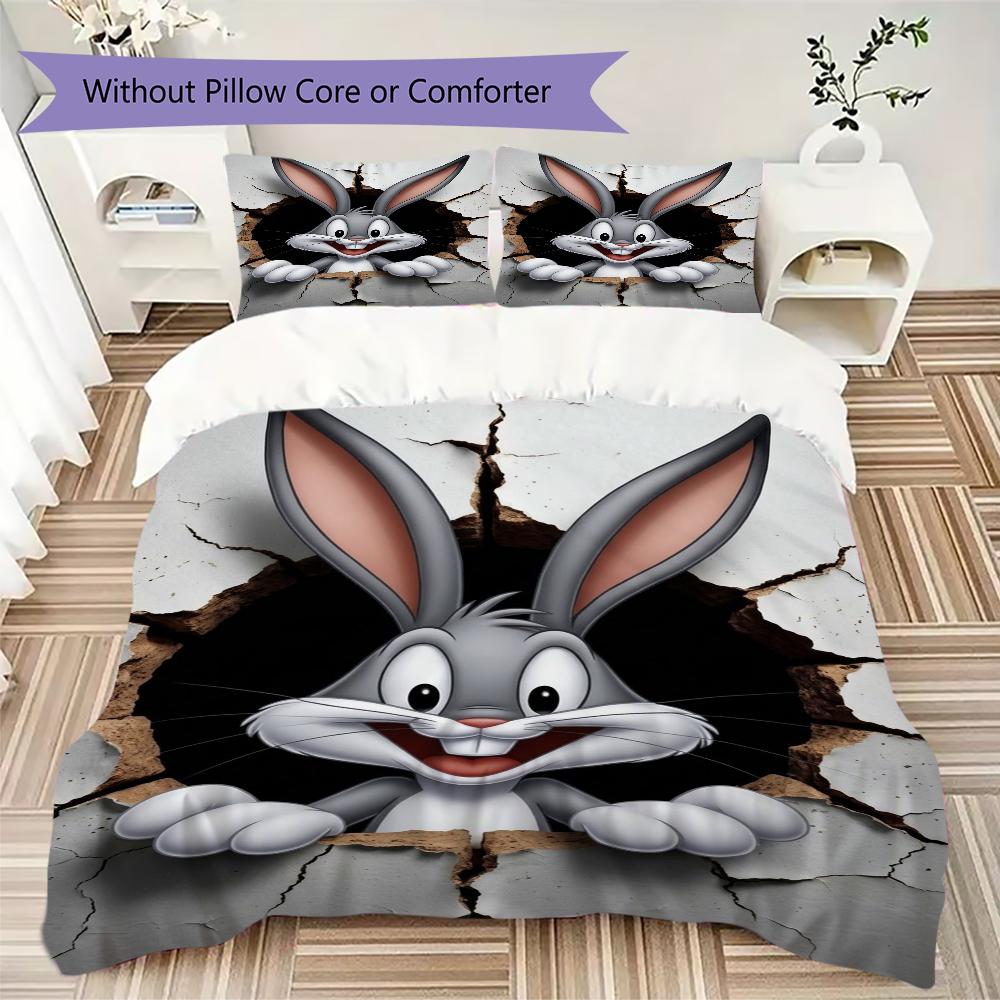 Bugs Bunny Pattern Bedding uilt Set uilt Cover Pillowcase Home Decoration Birthday Gift (1 * duvet cover + 2 * pillowcase without core)
