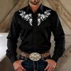 2026 New Western Cowboy Style Men's Floral Print Long-Sleeve Shirt, Lapel Slim Fit Casual Men's Long-Sleeve Shirt