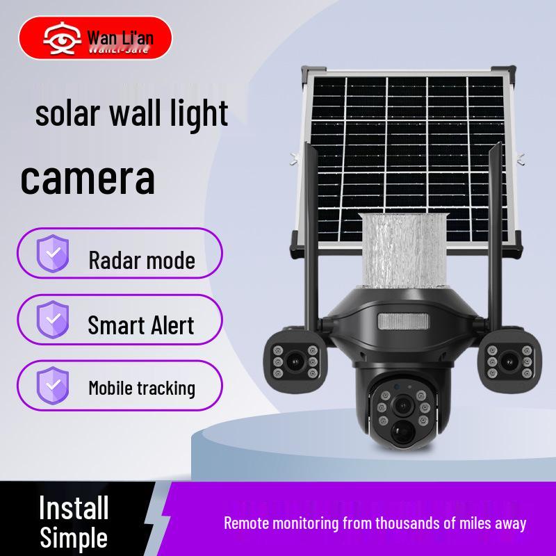 Solar-Powered Outdoor LED Wall Light with 4G Multi-Lens Surveillance Camera