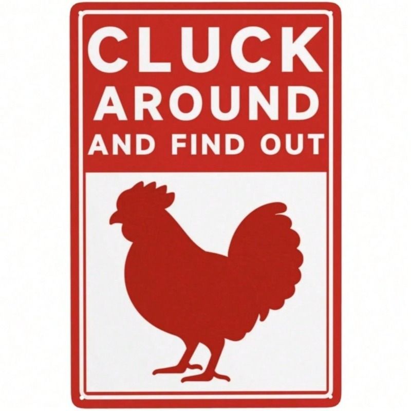 Funny Chicken Retro Metal Poster Wall Art Cluck Around Find Out for Kitchen Coop