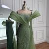 Serene Hill Sage Green Long Sleeve Fish Tail, Slim Temperament Banquet Host Evening Dress LA11918