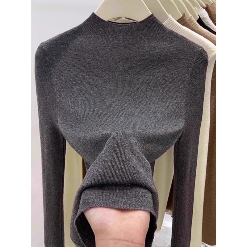 Soft and Gentle Knitted Sweater for Women, Mid-Neck Pullover, Thin Base Layer for Spring and Autumn, Half-High Collar, Age-Reducing Top