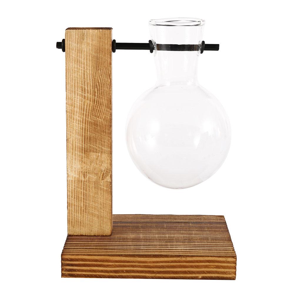 Hydroponic Plant Container Glass Vases Desktop Planter Bulb Vase Wooden Stand Plant Container Home Garden Office Tabletop Decor