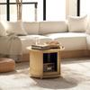 Side Table, Round, with Storage, Sliding Door, Bamboo, Ø60 x 45 cm, Load Capacity up to 20 kg